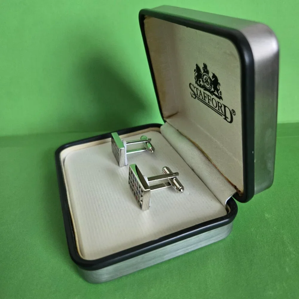 Vintage Stafford Silver Tone Cufflinks in Original Box